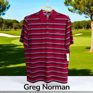 Greg Norman-NWT men’s XL polo shirt. Play dry. Red/blue/burgundy.  New with tags
